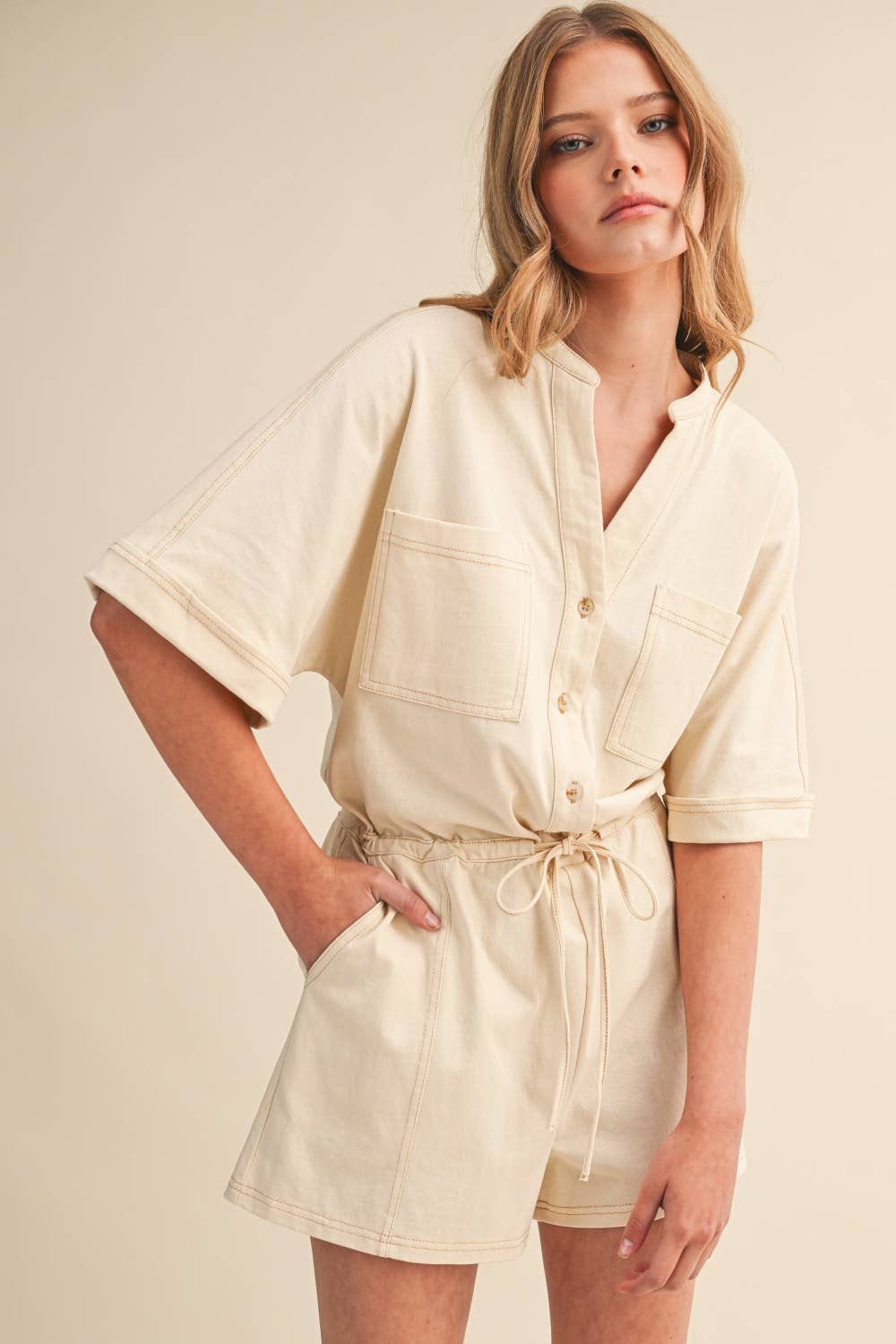 Short Sleeve Stitch Romper
