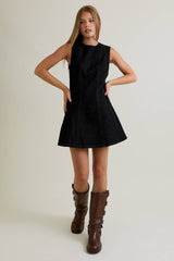 Round Neck Black Denim Dress
