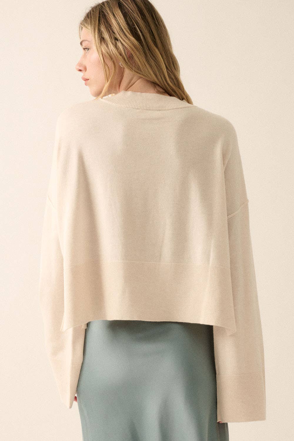 Solid Knit Wide-Sleeve Loose-Fit Sweater
