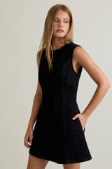 Round Neck Black Denim Dress