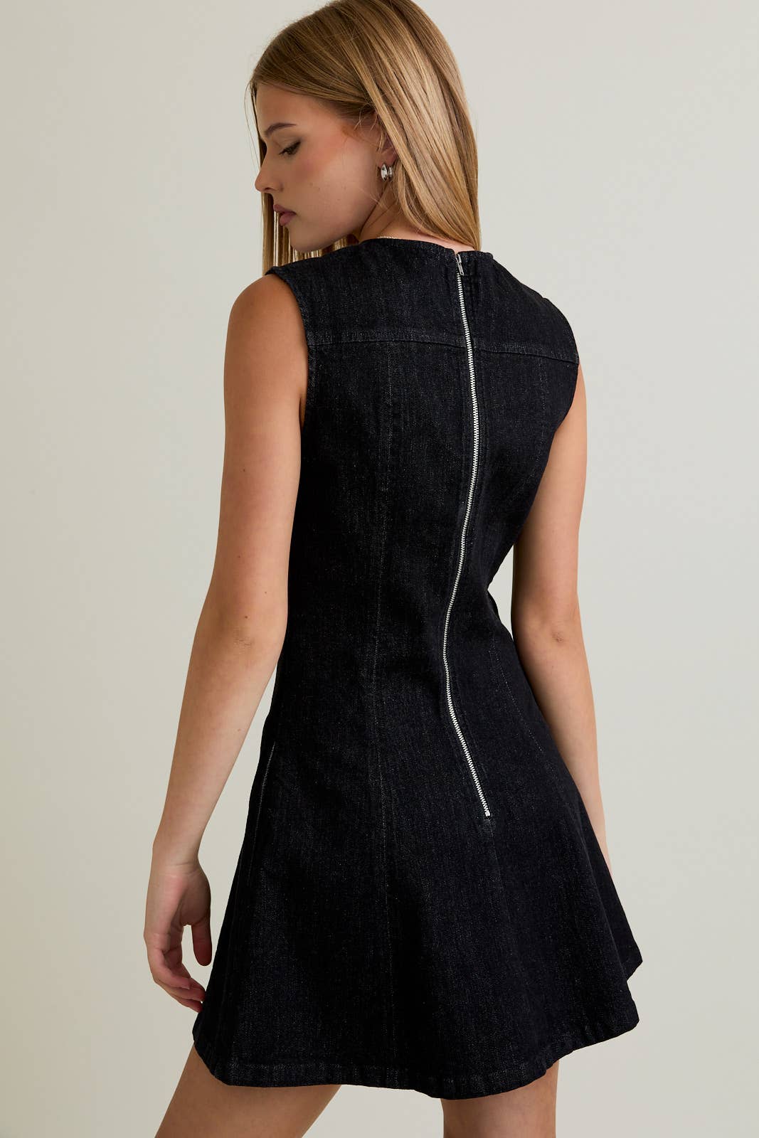 Round Neck Black Denim Dress