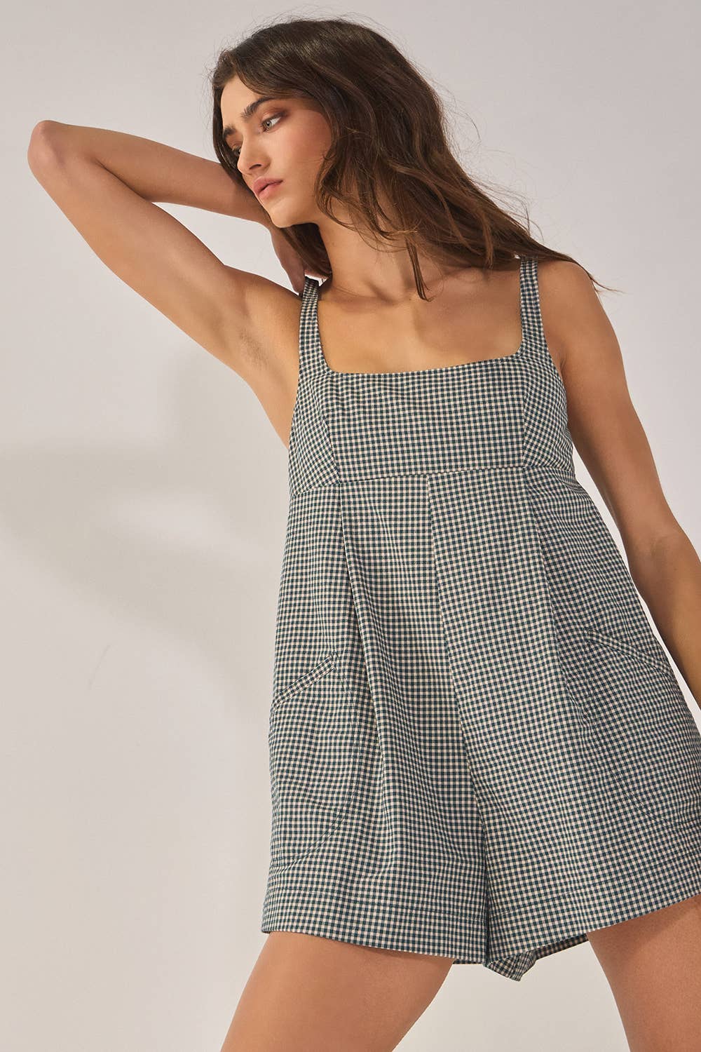 Sleeveless Plaid Relaxed Romper