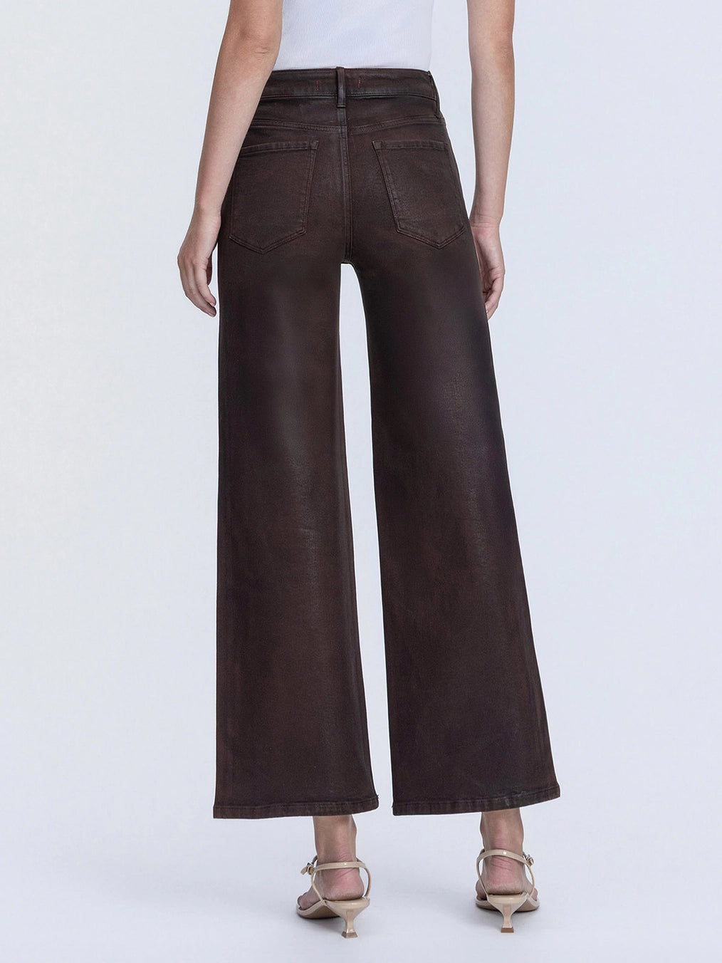 High Rise Chicory Coffee Coated Wide Leg Jeans