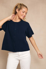 Round Neck Short Sleeve Sweater Cardigan