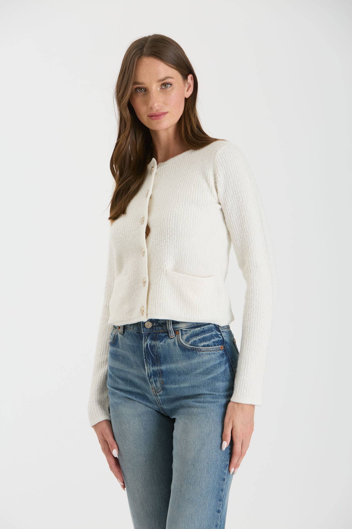 Round Neck Gold Button Cardigan