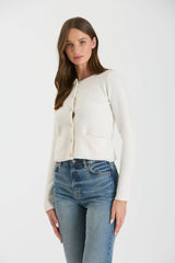 Round Neck Gold Button Cardigan