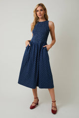 Denim Polka Dot Midi Dress