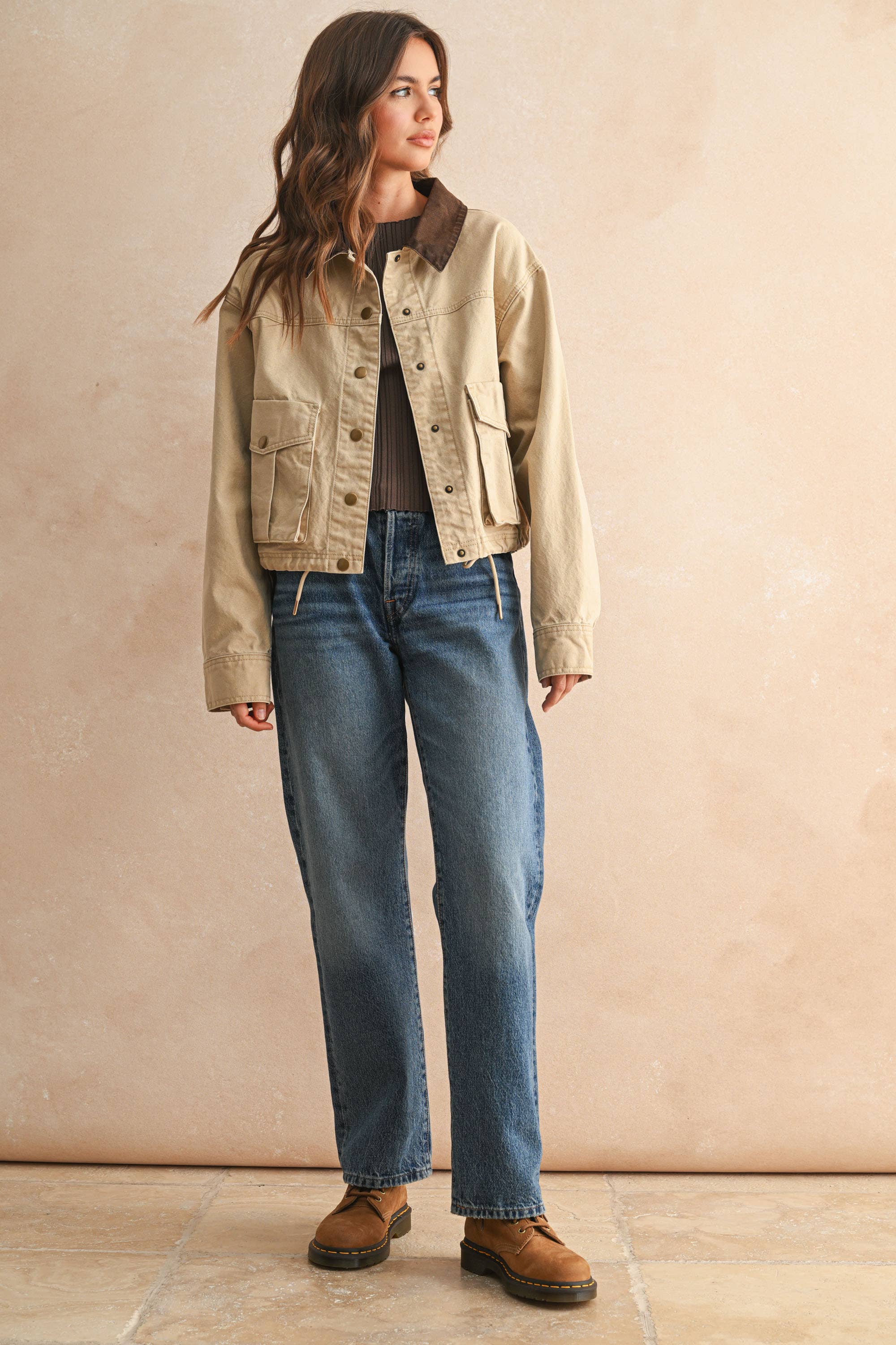 Collar Contrasted Utility Jacket
