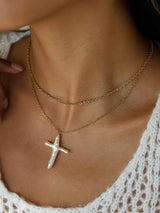 Aurise 18K Gold Non-Tarnish Freshwater Pearl Cross Necklace
