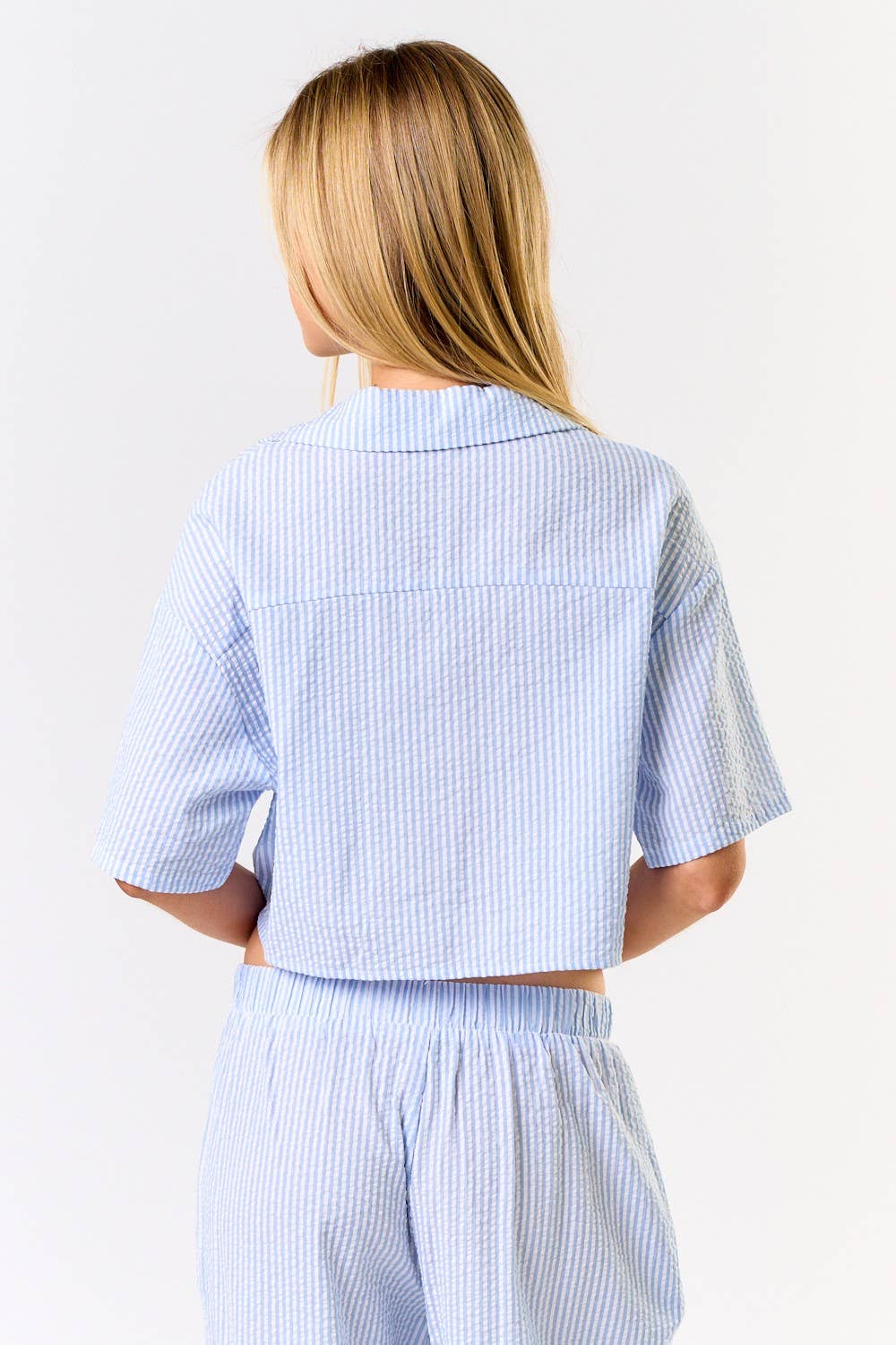 Stripe Front Tie Collared Top