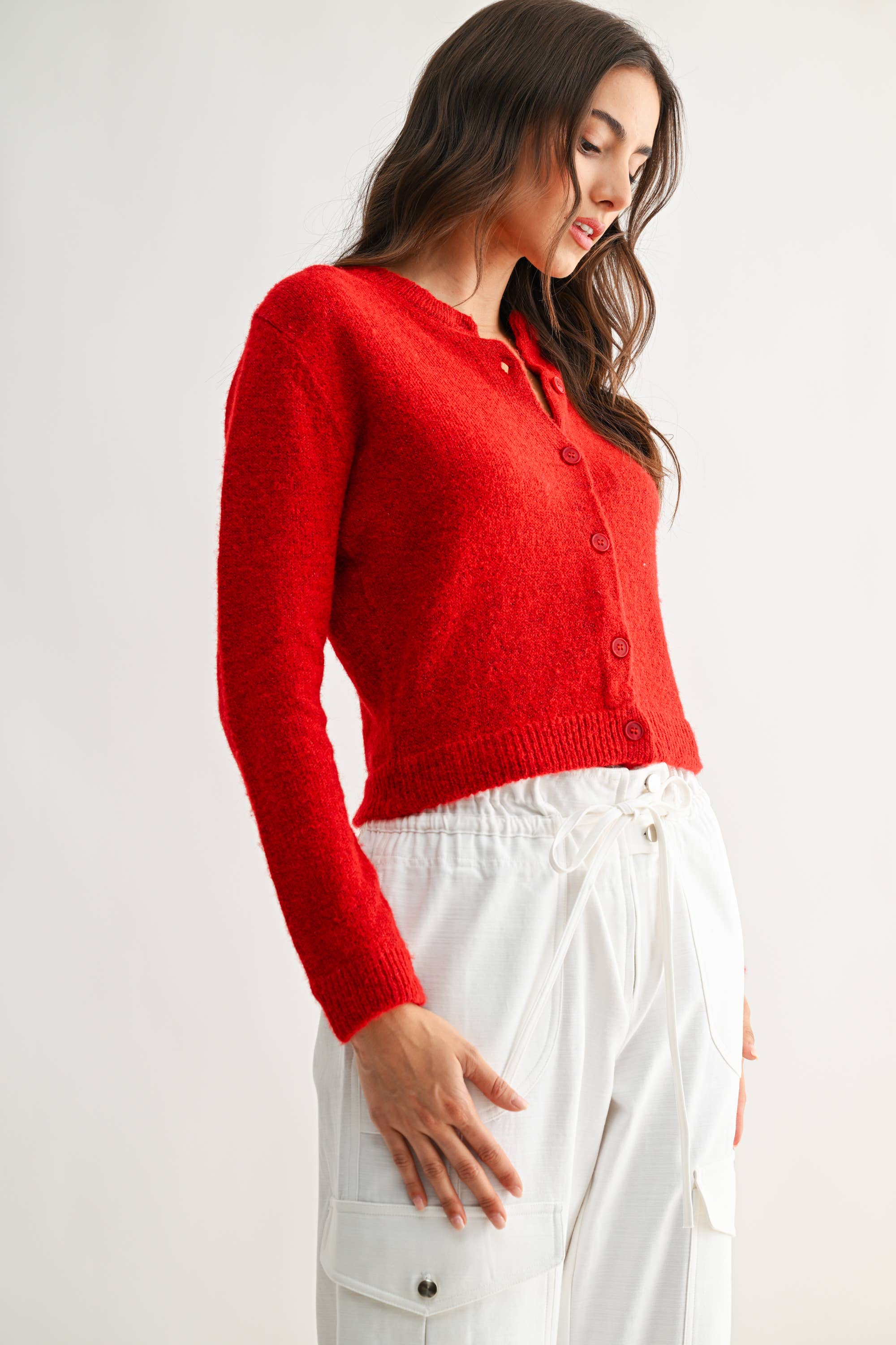 Knit Wool Cardigan - Red