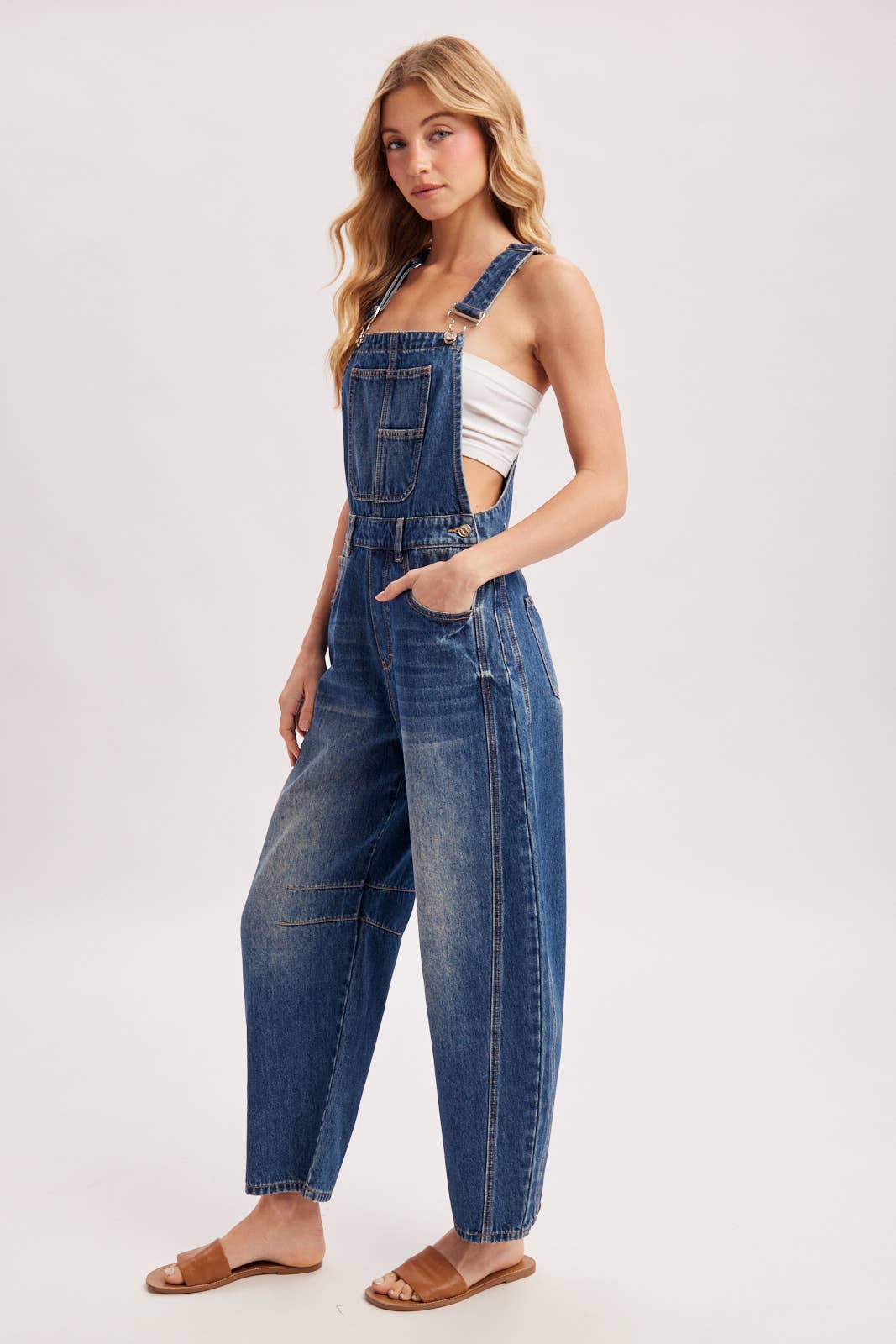 Denim Barrel Overalls