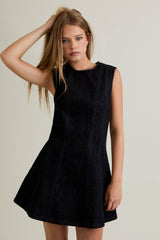 Round Neck Black Denim Dress