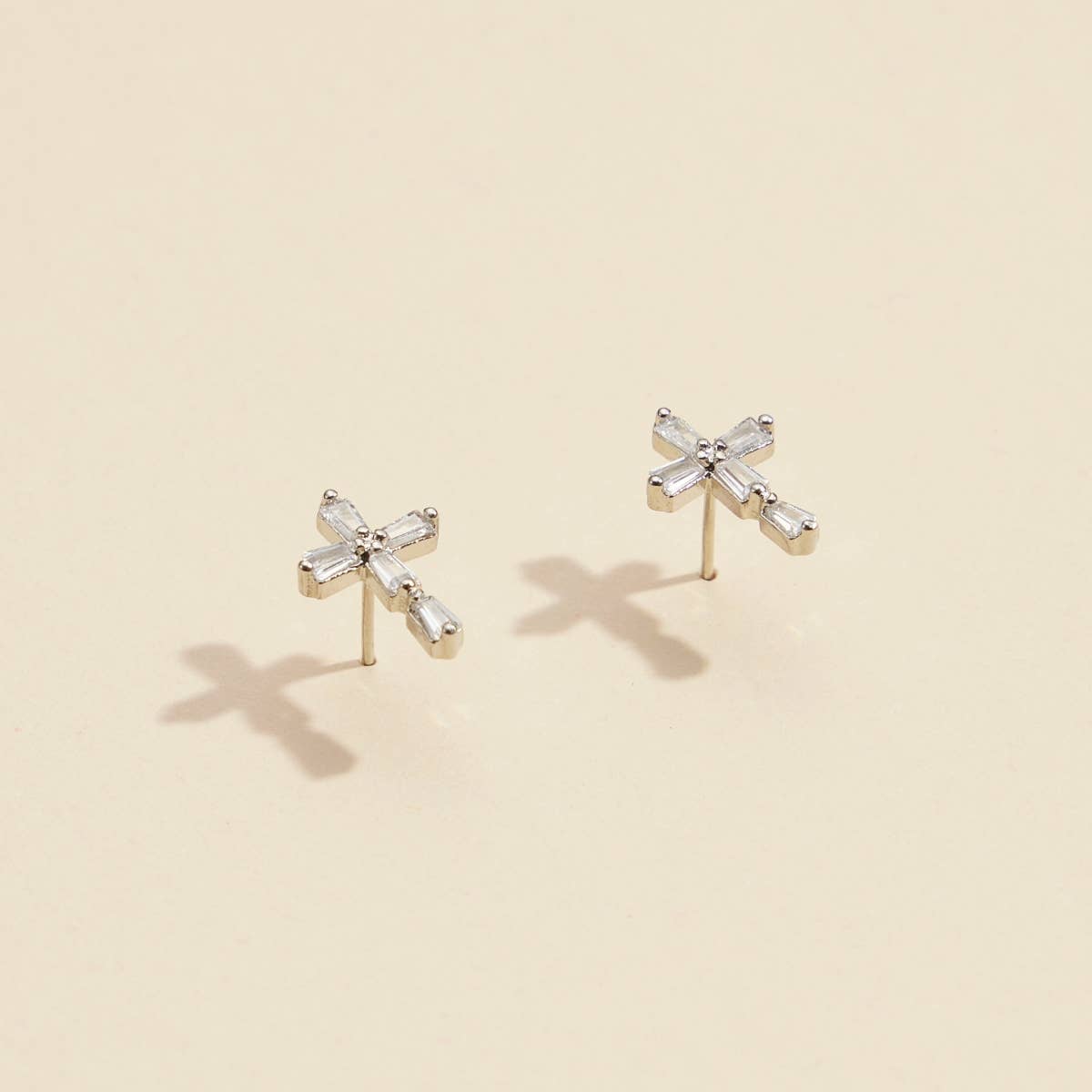 CZ Cross Gold Dip Stud Earrings