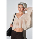 Lace Trim Babydoll Blouse w/ Scarf