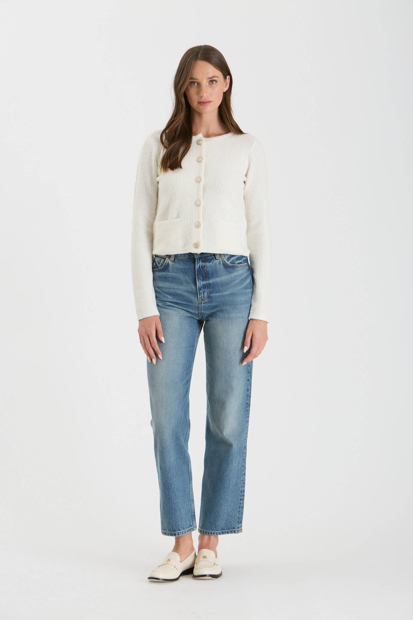 Round Neck Gold Button Cardigan