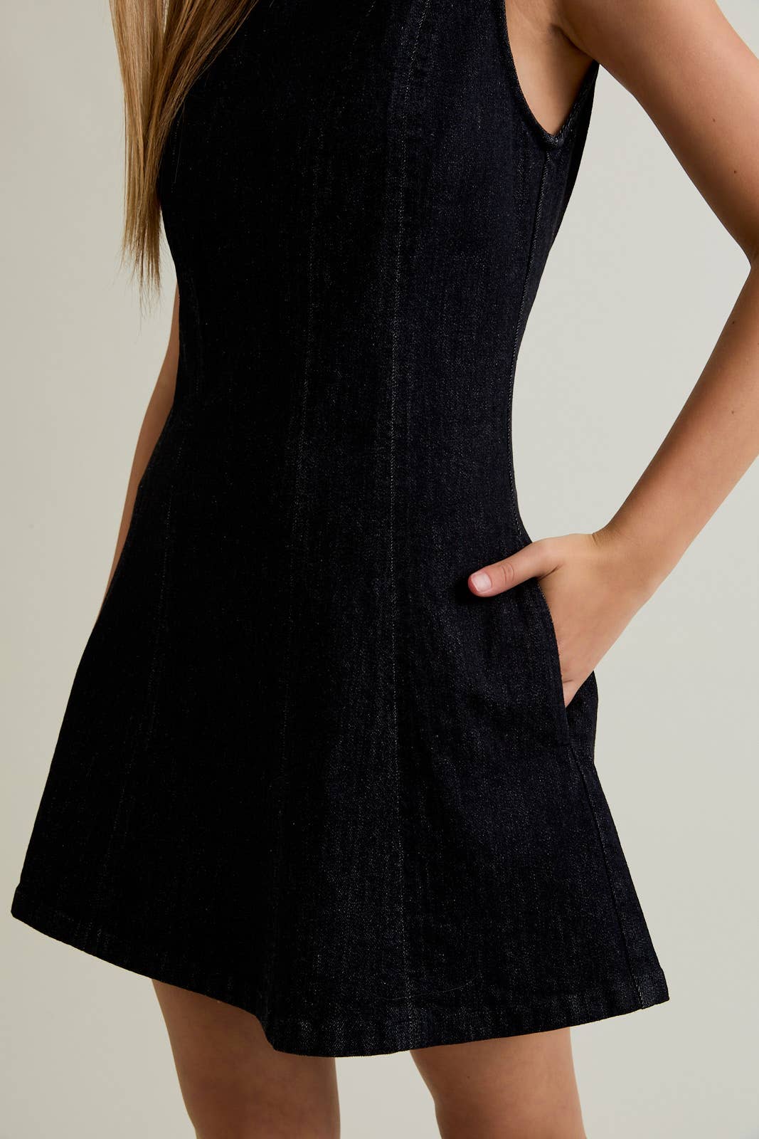 Round Neck Black Denim Dress