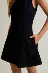 Round Neck Black Denim Dress