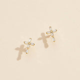 CZ Cross Gold Dip Stud Earrings