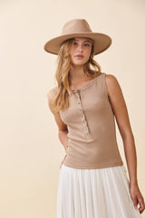 Ribbed Henley Tank Top