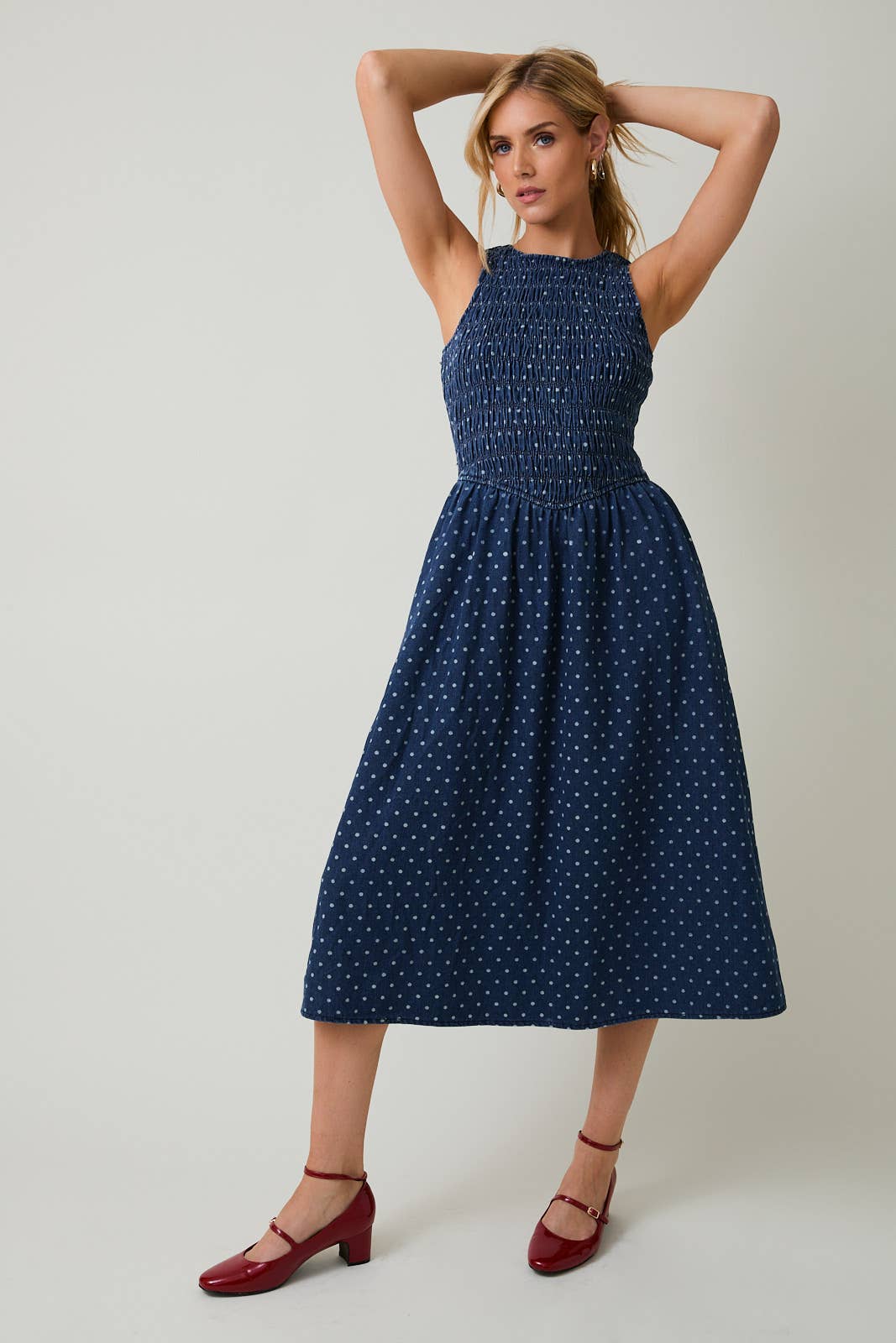 Denim Polka Dot Midi Dress