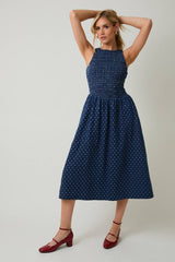 Denim Polka Dot Midi Dress