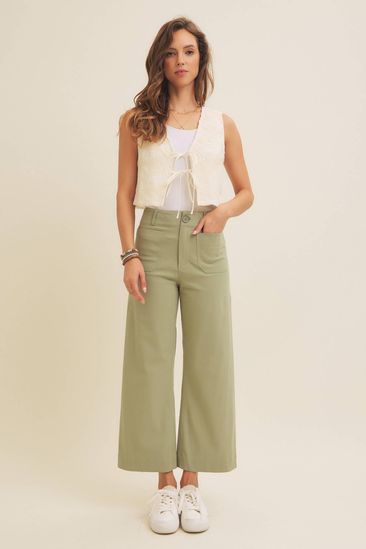 Embroidery Vest with Front Ribbon Tie