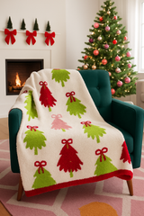 Colorful Christmas Trees Luxe Throw Blanket