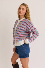 Crew Neck Striped Cardigan