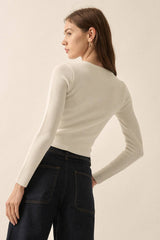 Shaper Fit Round Neck Snap Button Rib Knit Top