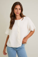 Round Neck Short Sleeve Sweater Cardigan