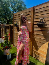 Asymmetric-Seam Floral Woven Maxi Dress