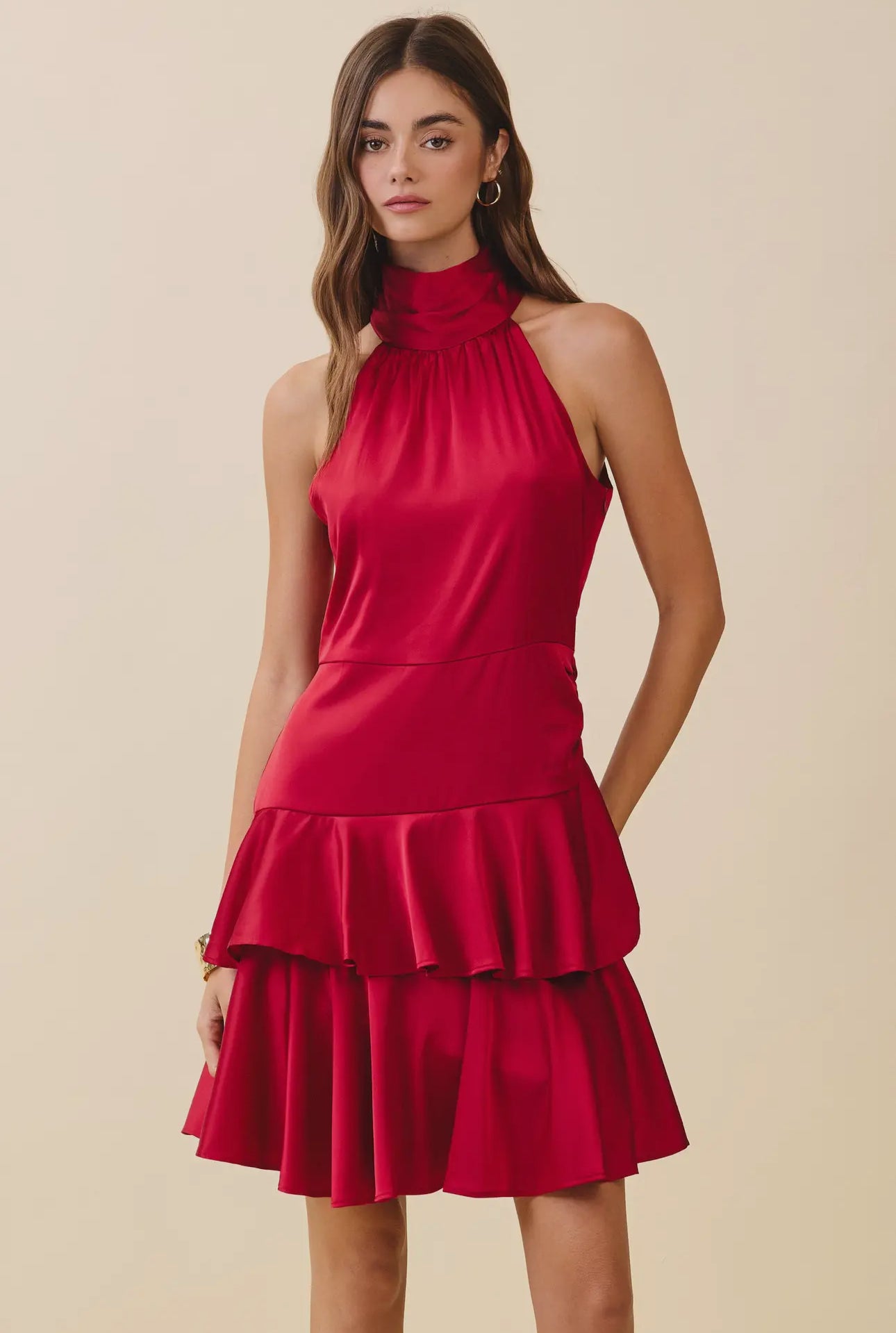 Satin Gathered Sleeveless Mini Dress