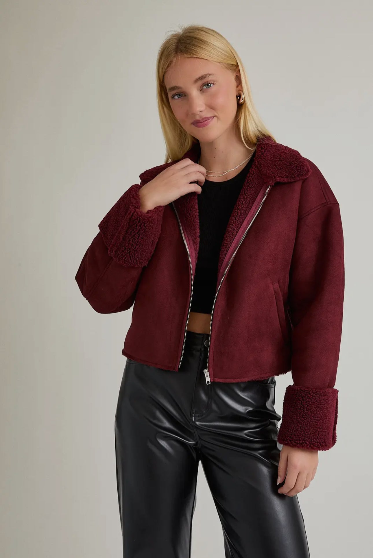 Burgundy Fur Suede Jacket