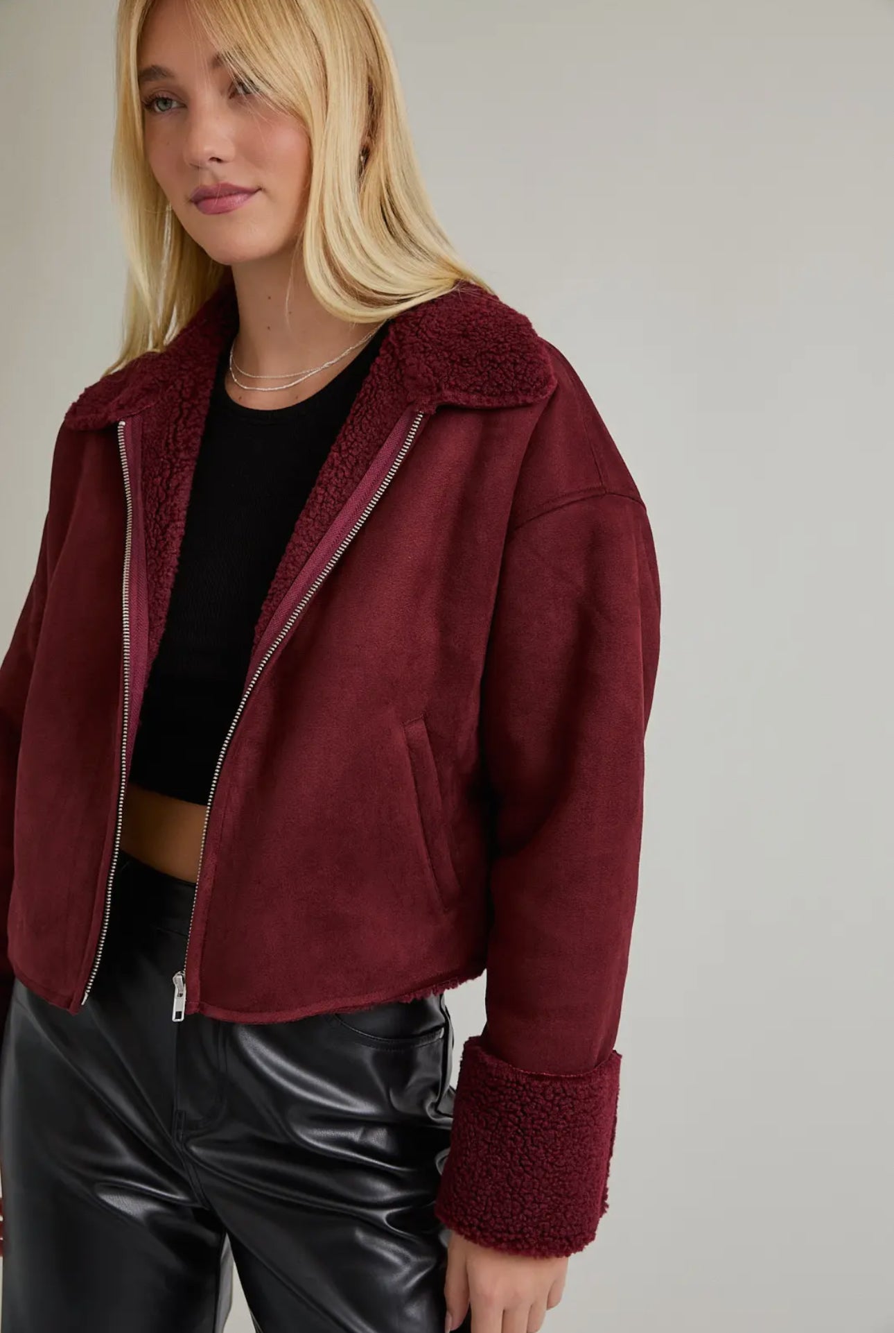 Burgundy Fur Suede Jacket