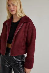 Burgundy Fur Suede Jacket