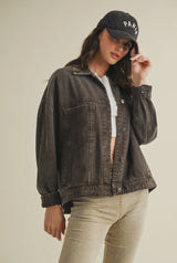 Oversized Denim Jacket - Washed Brown