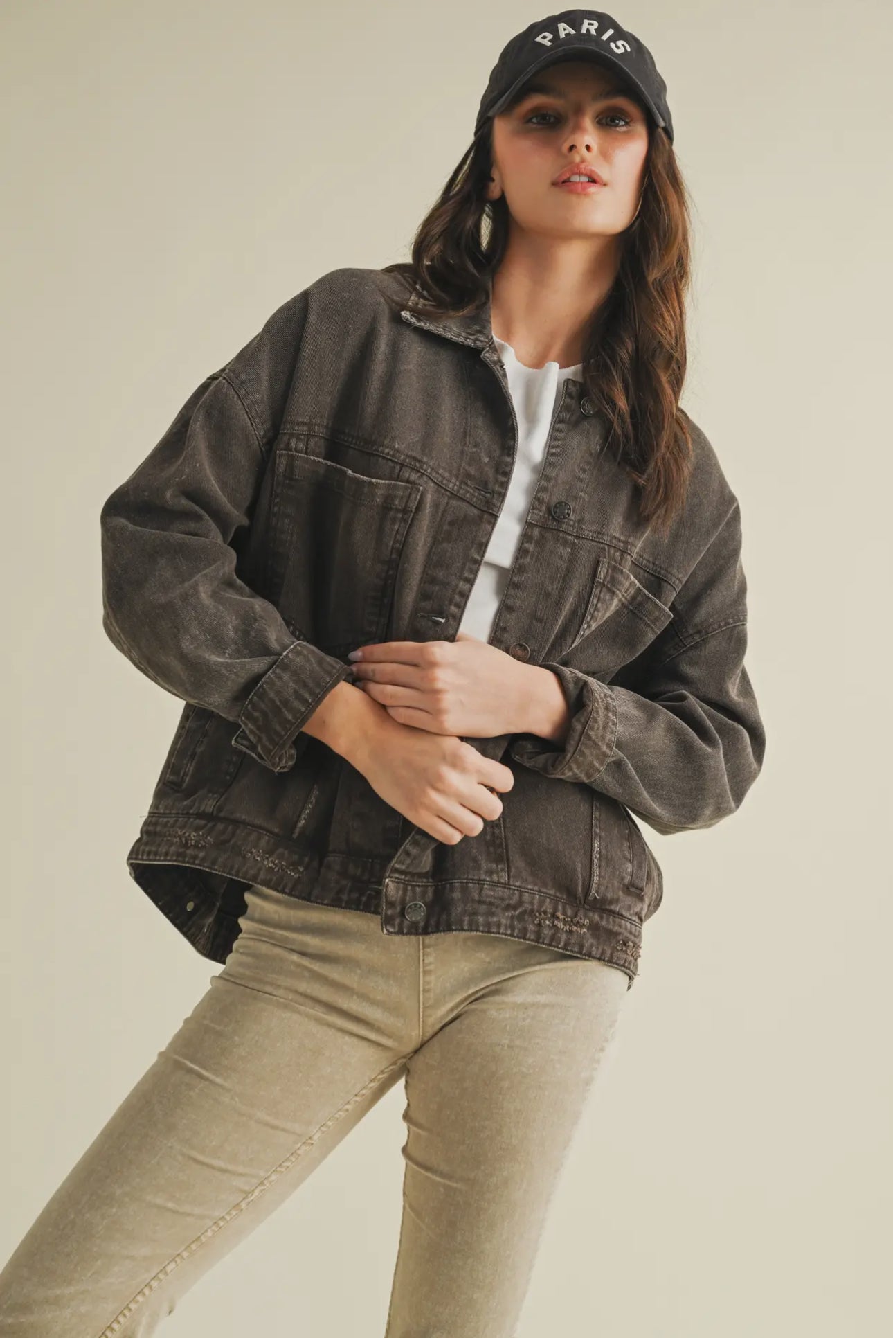 Oversized Denim Jacket - Washed Brown