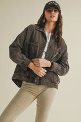 Oversized Denim Jacket - Washed Brown