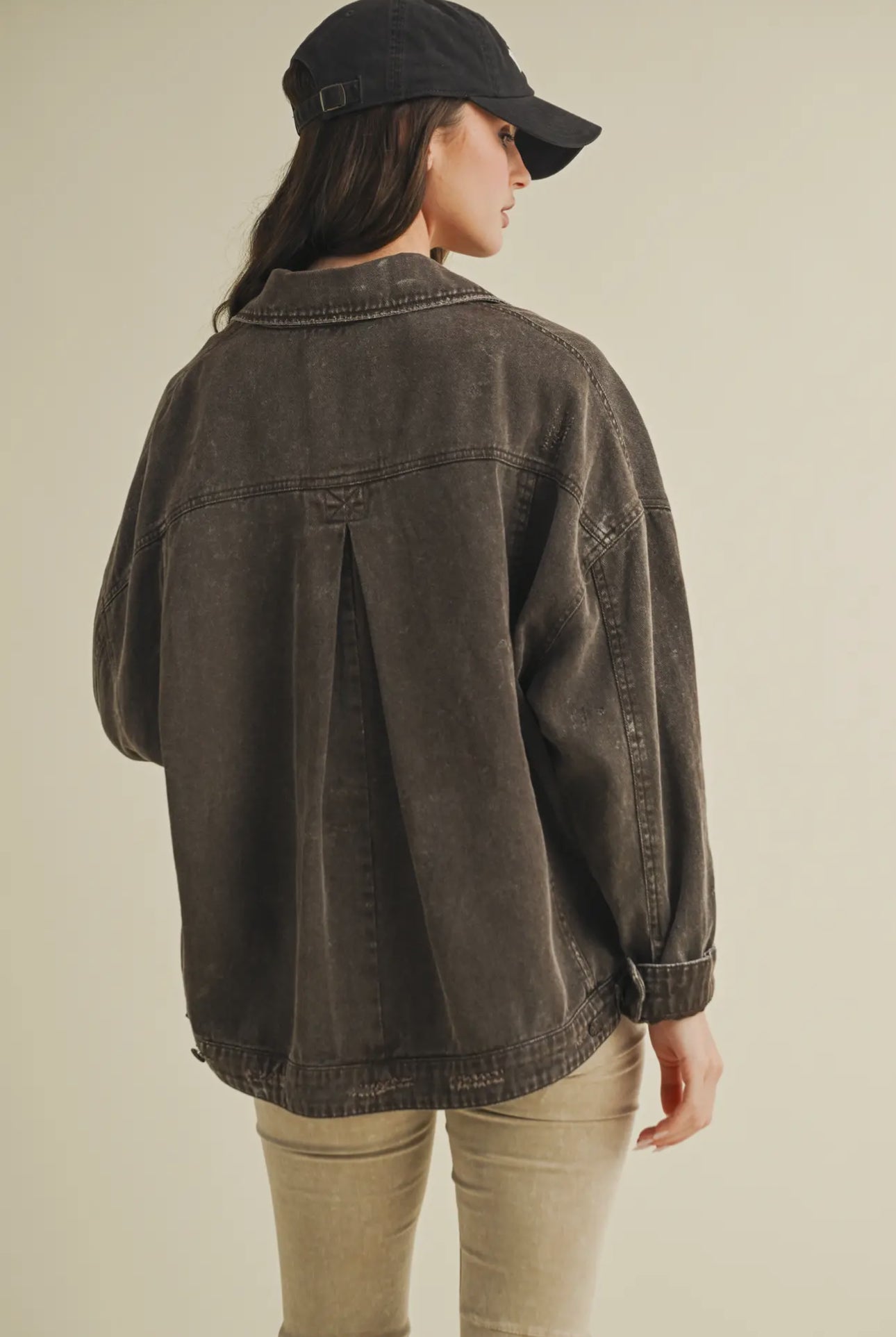 Oversized Denim Jacket - Washed Brown
