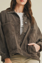 Oversized Denim Jacket - Washed Brown