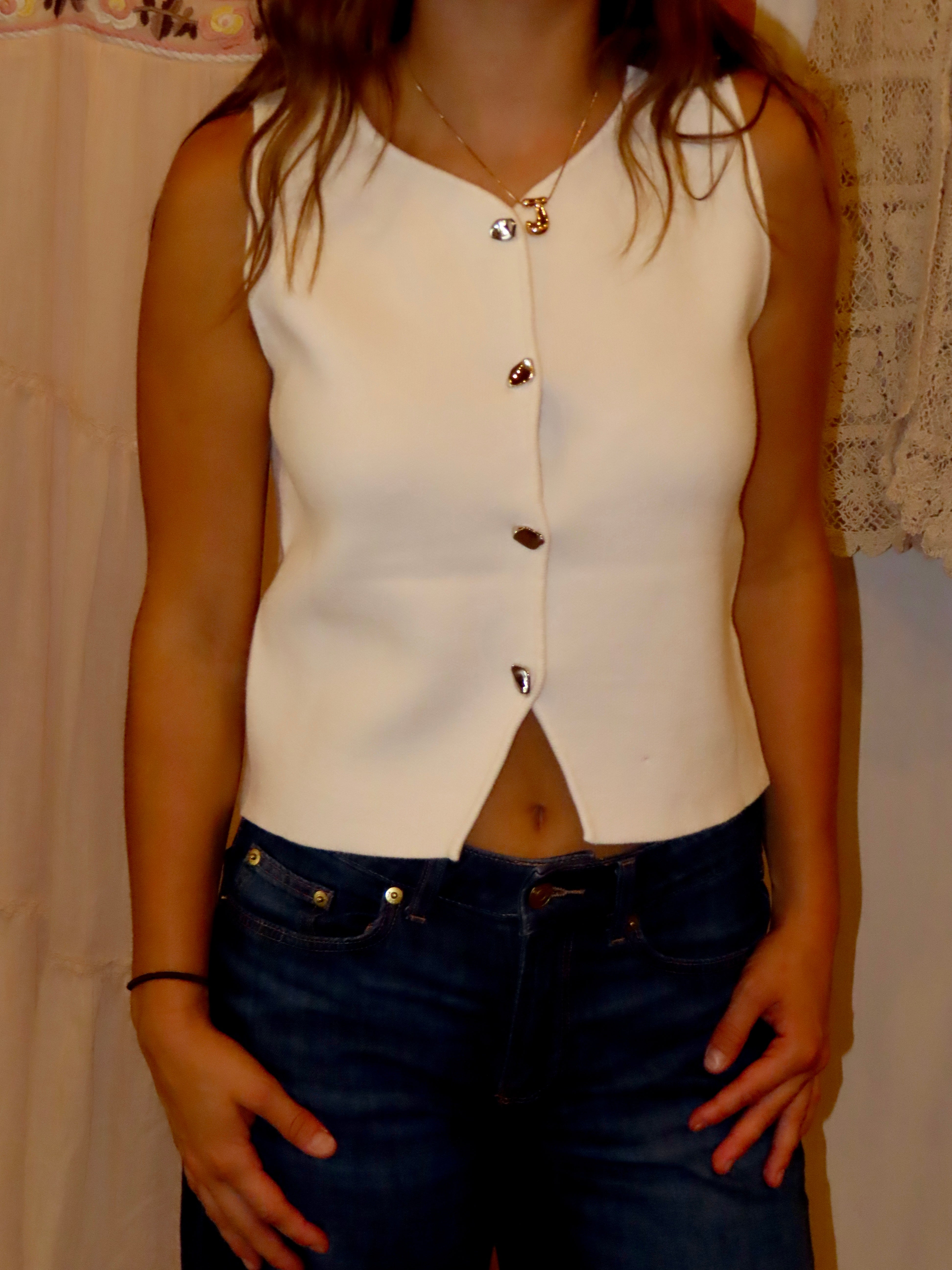 Metal Button Knit Vest