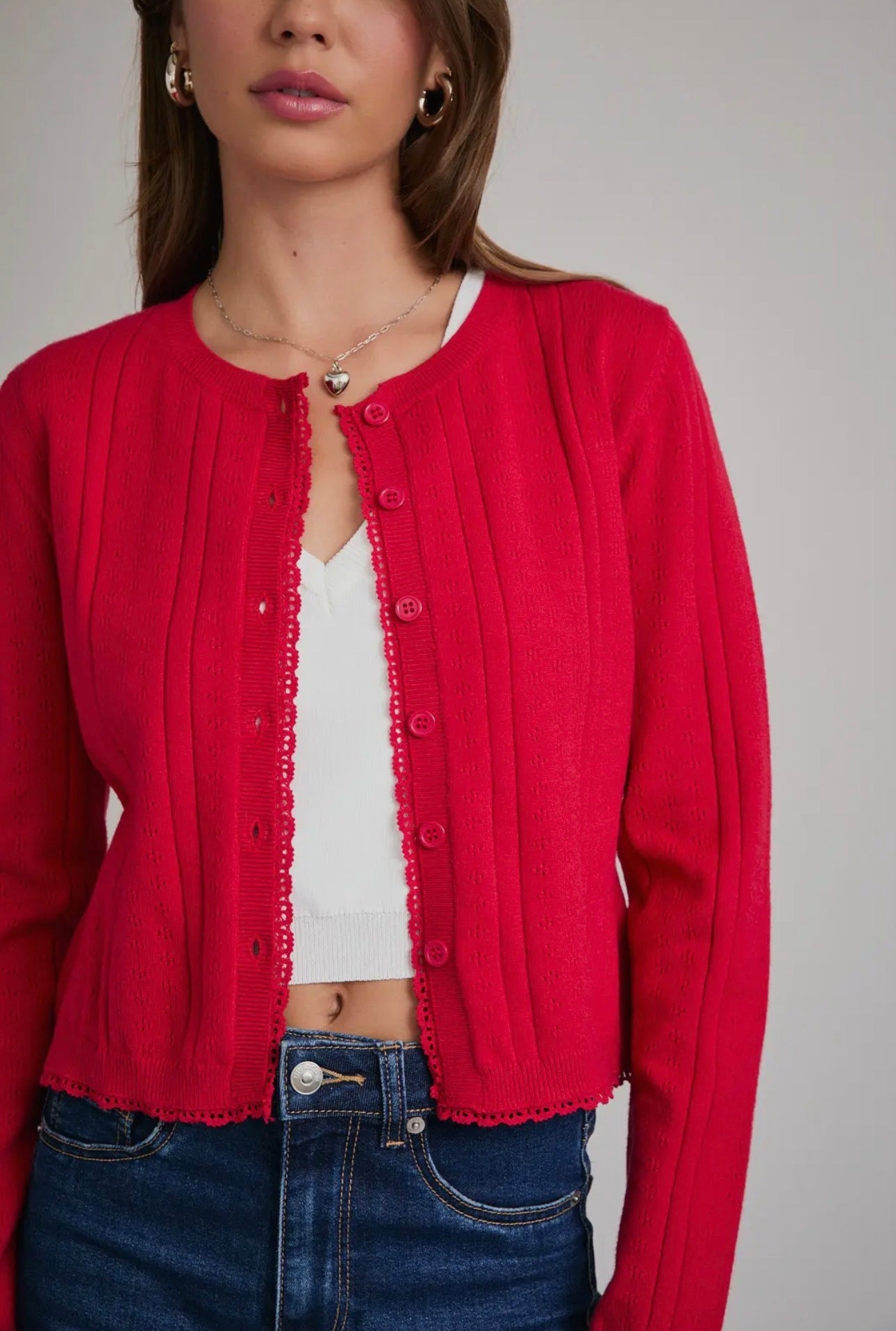 Ruby Red Pointelle Cardigan