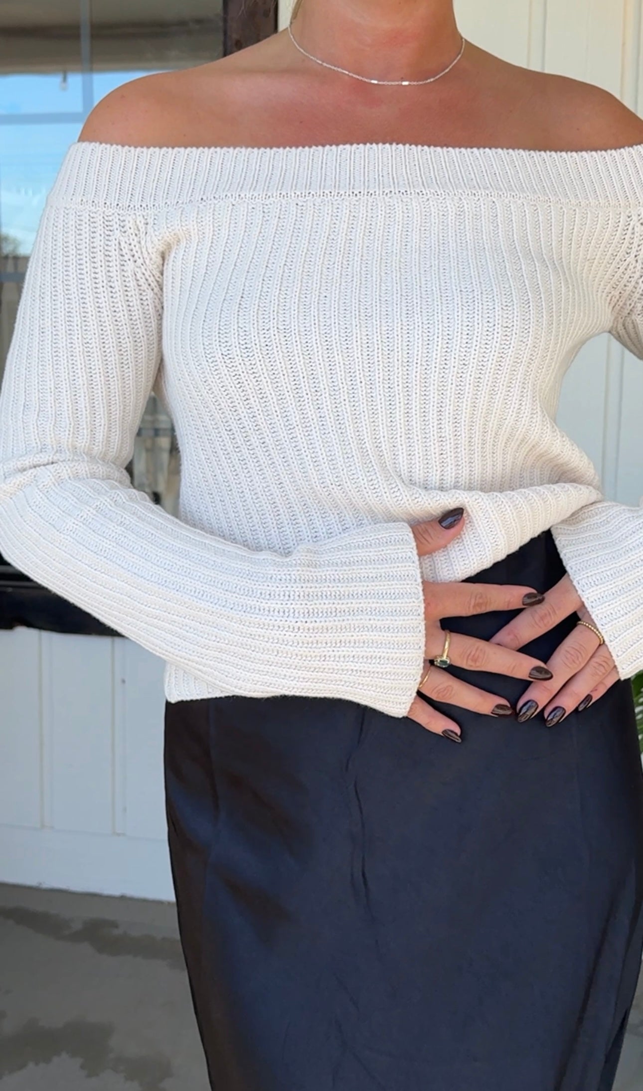 Knit Ribbed Sweater Boat Neck Crop Top