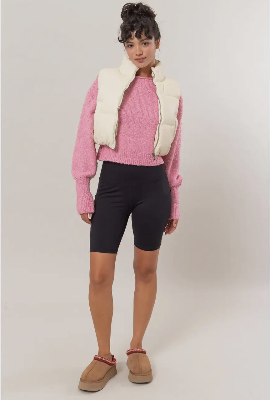 Vegan Leather Cropped Puffer Vest