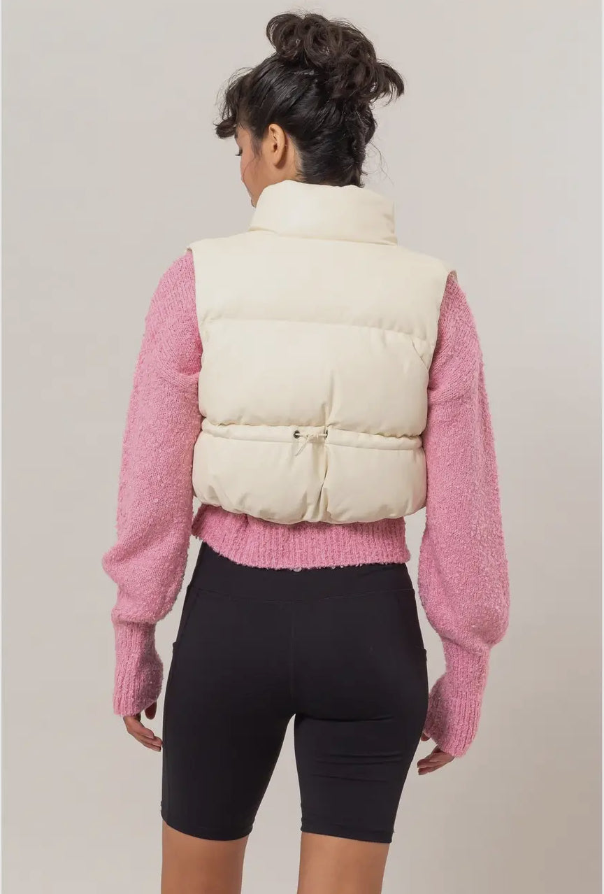 Vegan Leather Cropped Puffer Vest