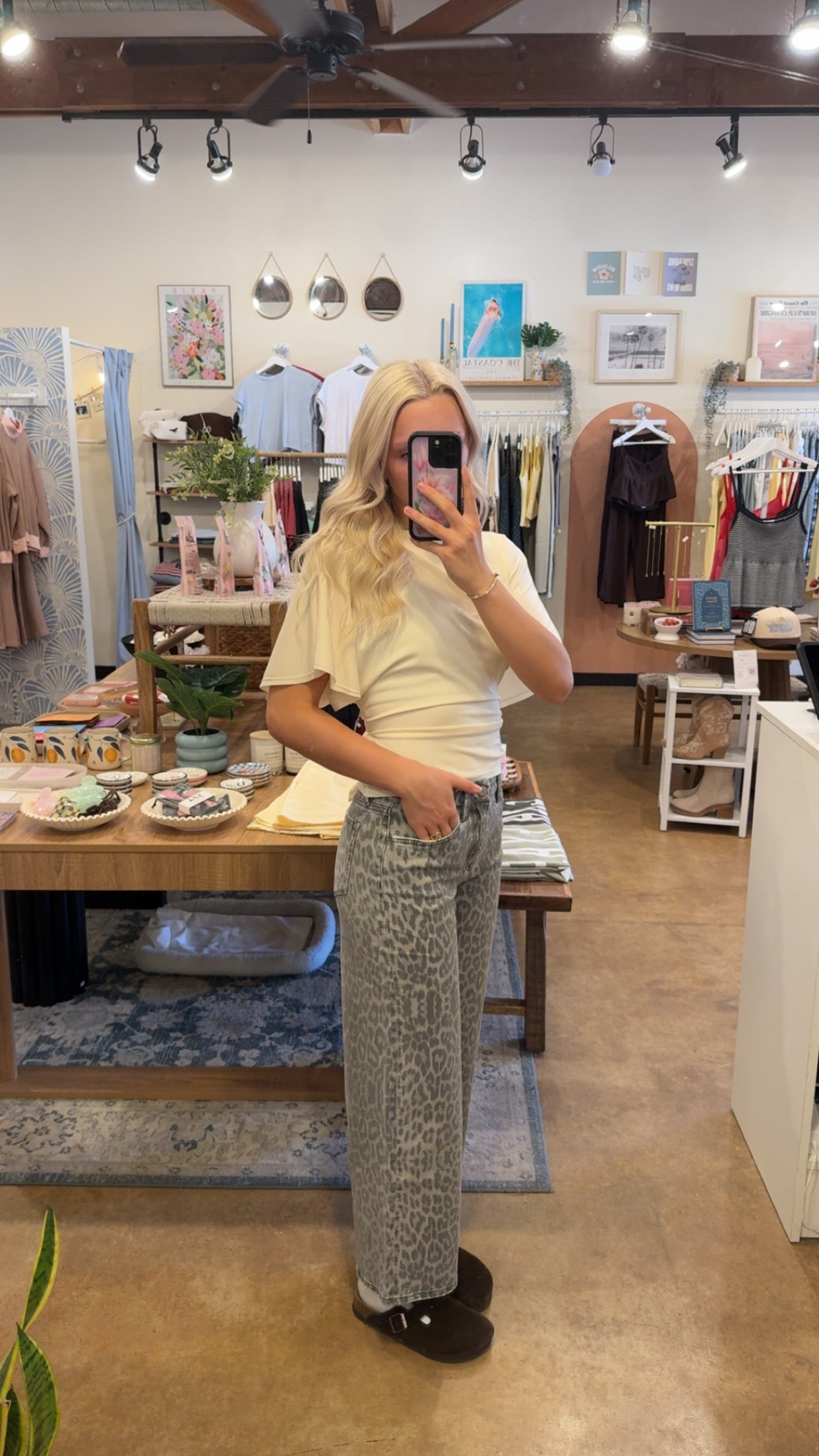 Grey Leopard Wide Leg Jean