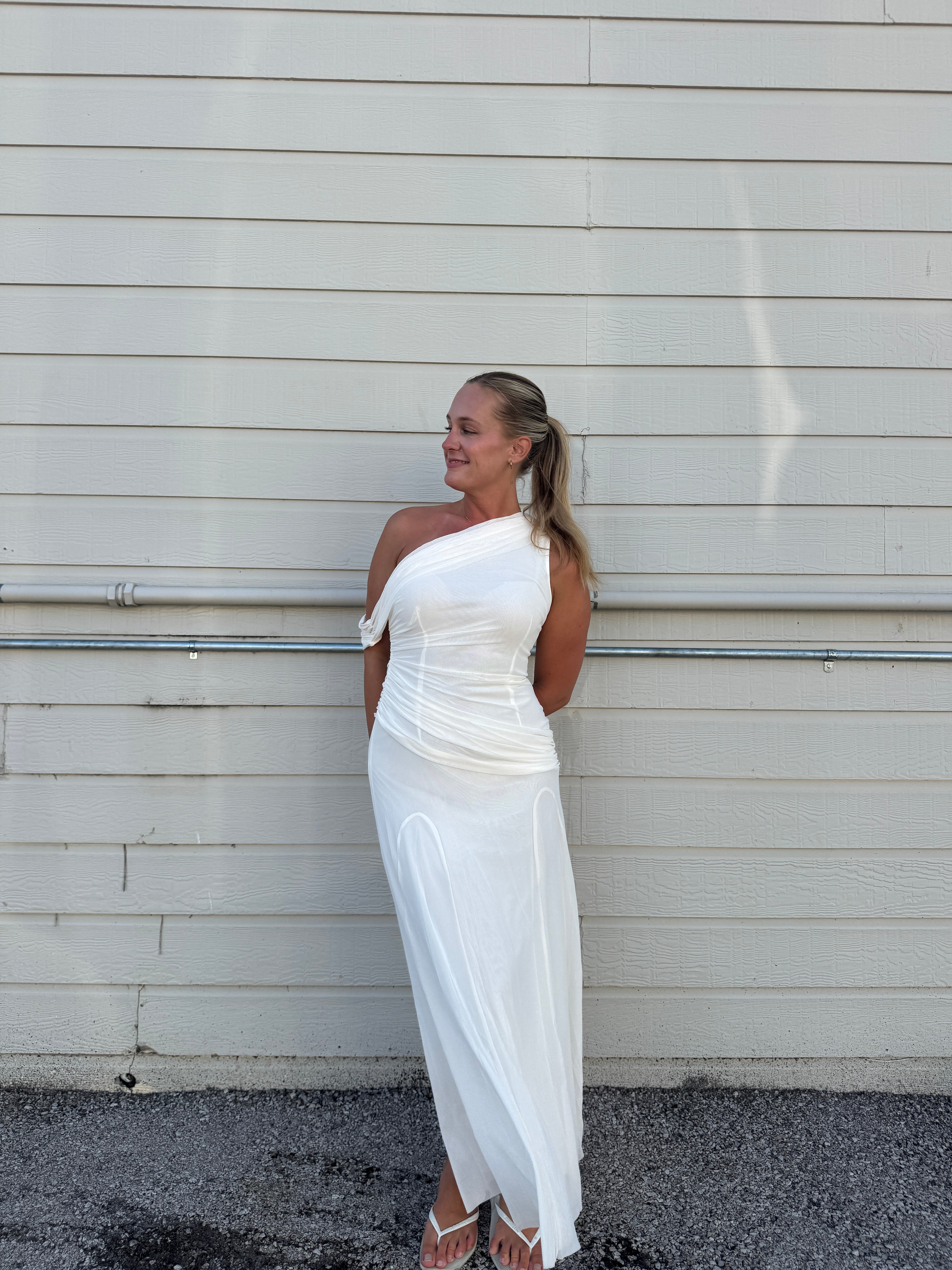 One Shoulder Wrap Maxi Dress