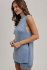 Sleeveless Side Slit & Short Set - Top