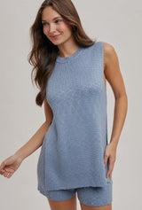 Sleeveless Side Slit & Short Set - Top